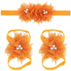 Baby Cloth Lace Pearl Rhinestone Flower Handmade Threepiece Set With Headband And Foot Band