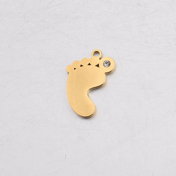 Baby Feet Pendant Stainless Steel Mirror Polished Jewelry Accessories With Rhinestone
