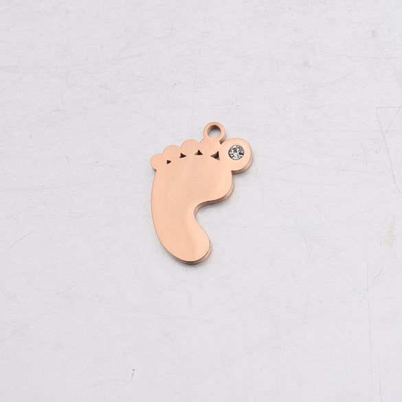 Baby Feet Pendant Stainless Steel Mirror Polished Jewelry Accessories With Rhinestone