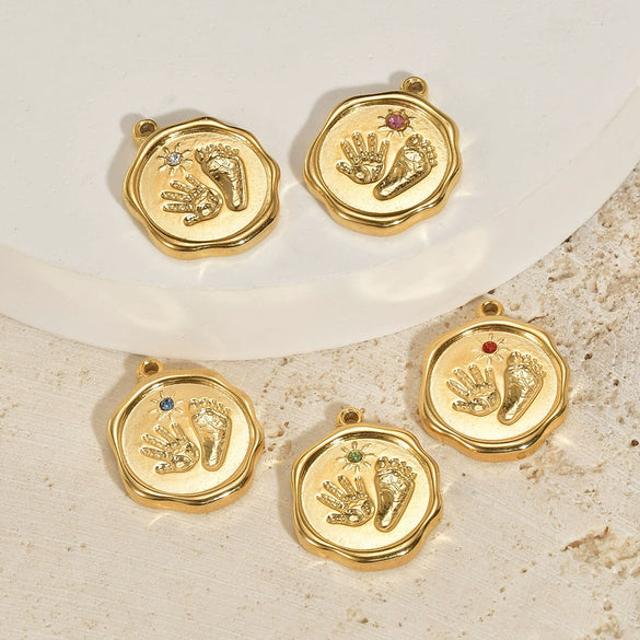 Baby Pendant Necklace Stainless Steel Geometric Palm And Foot Jewelry Accessories With Diamonds Electroplated