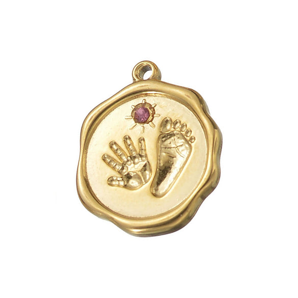 Baby Pendant Necklace Stainless Steel Geometric Palm And Foot Jewelry Accessories With Diamonds Electroplated