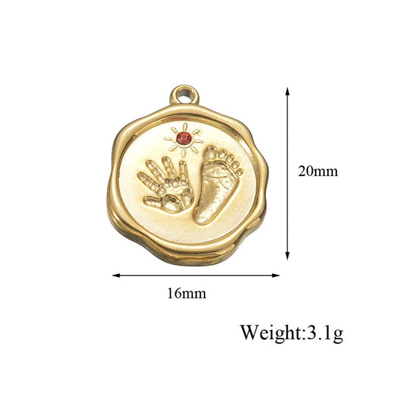 Baby Pendant Necklace Stainless Steel Geometric Palm And Foot Jewelry Accessories With Diamonds Electroplated