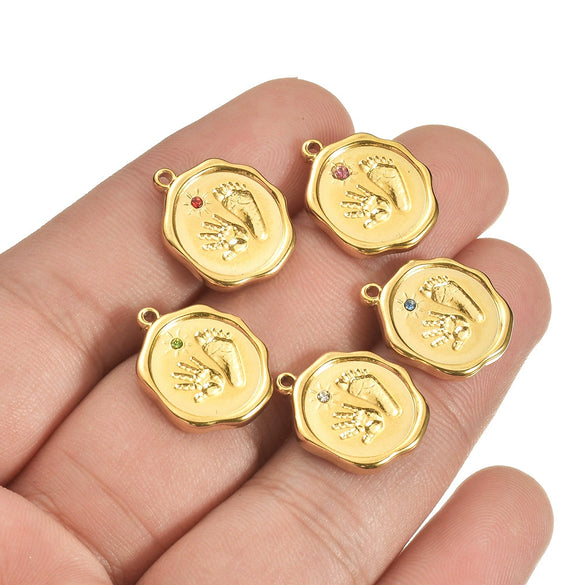 Baby Pendant Necklace Stainless Steel Geometric Palm And Foot Jewelry Accessories With Diamonds Electroplated