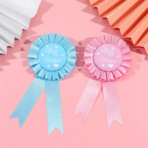Baby Shower Girl Satin Ribbon Big Sister Badge Corsage Set Simple Style