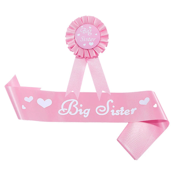 Baby Shower Girl Satin Ribbon Big Sister Badge Corsage Set Simple Style