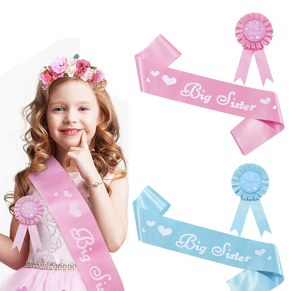 Baby Shower Girl Satin Ribbon Big Sister Badge Corsage Set Simple Style