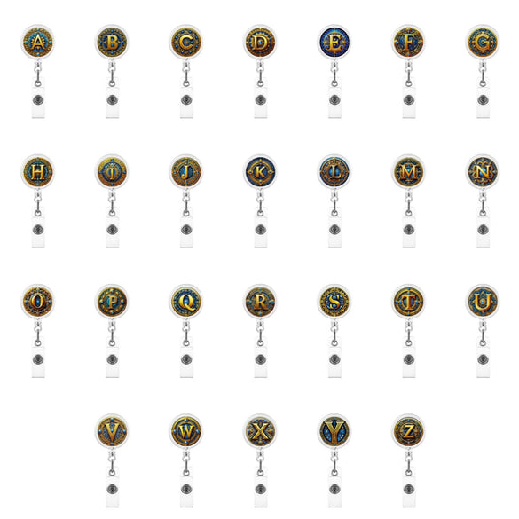 Badge Holder Reel Abs Glue Modern Art 26Letter Printed Easypull Buckle Retractable Rotating