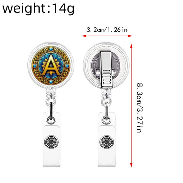 Badge Holder Reel Abs Glue Modern Art 26Letter Printed Easypull Buckle Retractable Rotating
