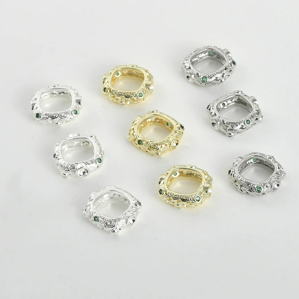 Bag Bead Ring Diy Hand Made Beaded Material Accessories Retro Hollow Rounded Square Copper Bead With 14K Plating