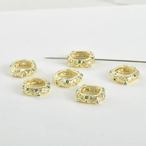 Bag Bead Ring Diy Hand Made Beaded Material Accessories Retro Hollow Rounded Square Copper Bead With 14K Plating