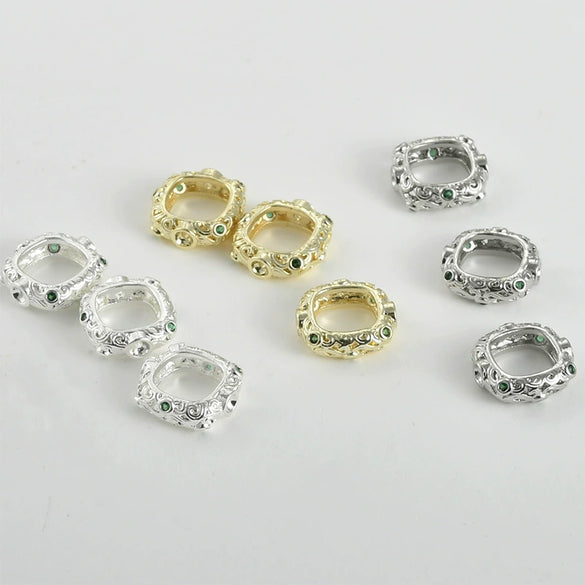 Bag Bead Ring Diy Hand Made Beaded Material Accessories Retro Hollow Rounded Square Copper Bead With 14K Plating