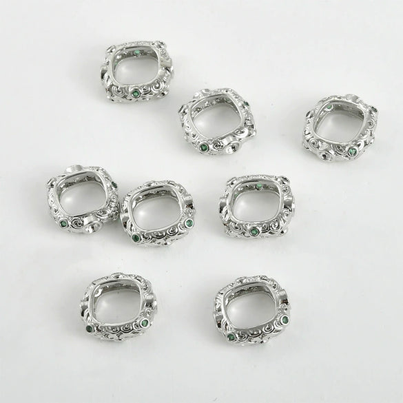 Bag Bead Ring Diy Hand Made Beaded Material Accessories Retro Hollow Rounded Square Copper Bead With 14K Plating