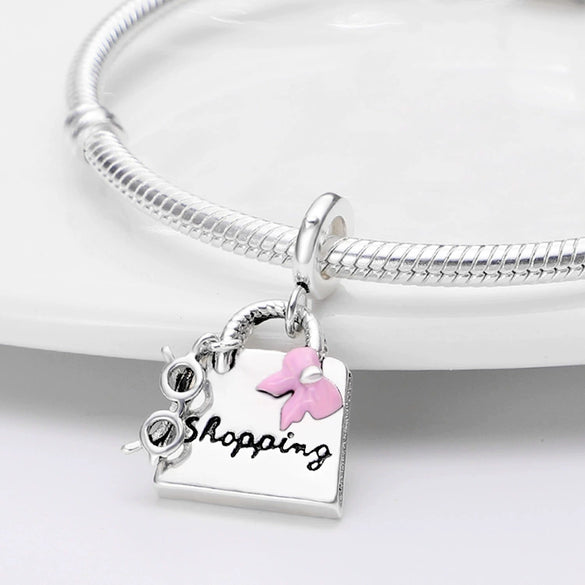 Bag Charm Beads Perfume Lipstick High Heels Shape White Copper Silver Plated Dripping Oil Original Design