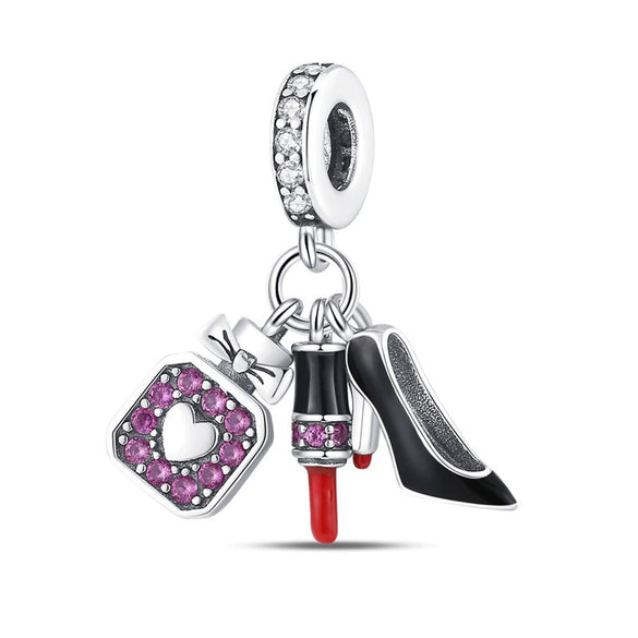 Bag Charm Beads Perfume Lipstick High Heels Shape White Copper Silver Plated Dripping Oil Original Design