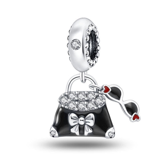 Bag Charm Beads Perfume Lipstick High Heels Shape White Copper Silver Plated Dripping Oil Original Design