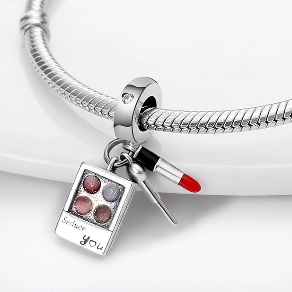 Bag Charm Beads Perfume Lipstick High Heels Shape White Copper Silver Plated Dripping Oil Original Design
