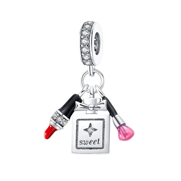 Bag Charm Beads Perfume Lipstick High Heels Shape White Copper Silver Plated Dripping Oil Original Design
