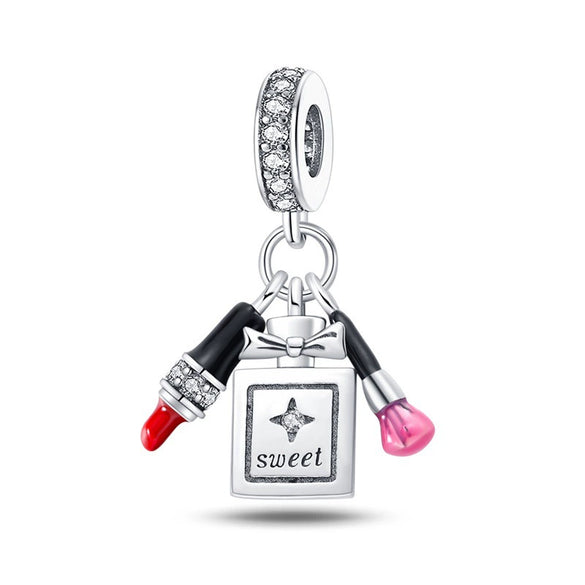 Bag Charm Beads Perfume Lipstick High Heels Shape White Copper Silver Plated Dripping Oil Original Design