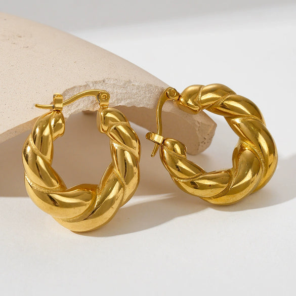 Bag Earrings Solid Horn Stainless Steel Geometric Gold Plated Electroplated