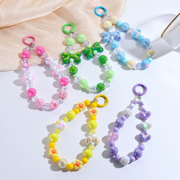 Bag Hanging Ornaments Plastic Resin Beaded Mixed Mobile Phone Chain With Love Water Drops Bell Pattern And Electroplating Treatment