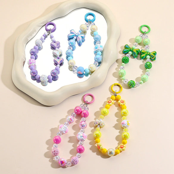 Bag Hanging Ornaments Plastic Resin Beaded Mixed Mobile Phone Chain With Love Water Drops Bell Pattern And Electroplating Treatment