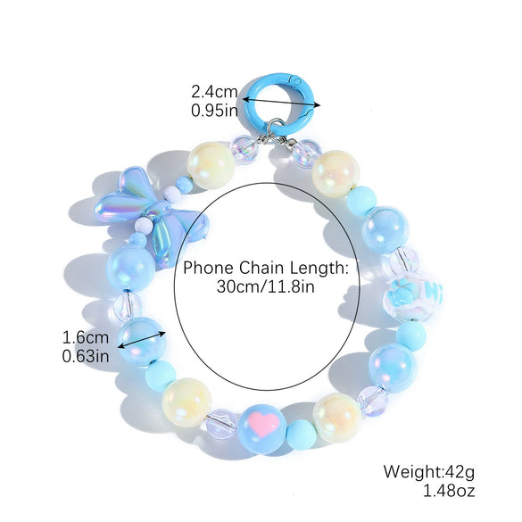Bag Hanging Ornaments Plastic Resin Beaded Mixed Mobile Phone Chain With Love Water Drops Bell Pattern And Electroplating Treatment