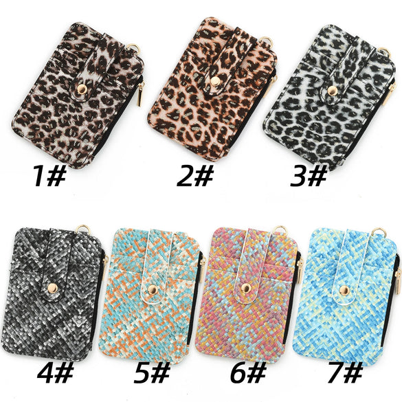 Bag Pu Leather Striped Woven Pattern Folding Card Bag For Women