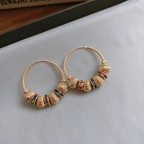 Ball Contrast Color Imitation Pearl Twist Geometric Pattern Electroplated Feminine Earrings