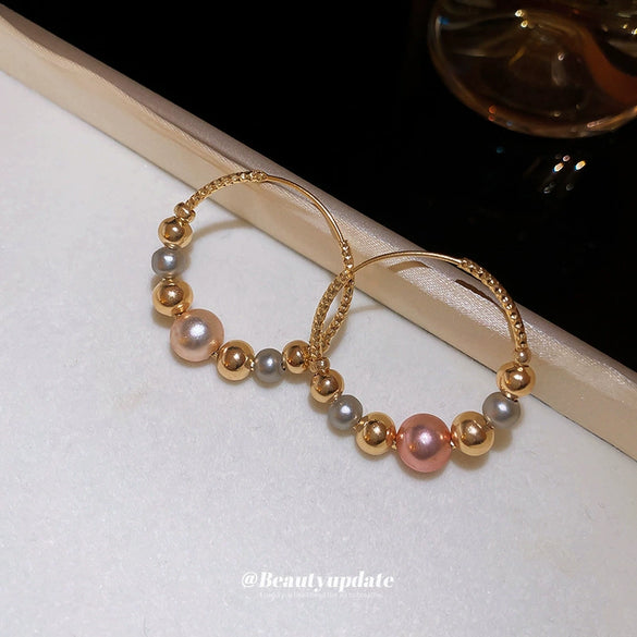 Ball Contrast Color Imitation Pearl Twist Geometric Pattern Electroplated Feminine Earrings