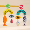 Ballet Dancing Cat Wood Earrings For Women 14K Gold Ear Needle Engraved Animal Zodiac Jewelry