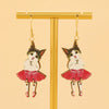 Ballet Dancing Cat Wood Earrings For Women 14K Gold Ear Needle Engraved Animal Zodiac Jewelry