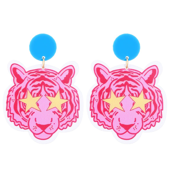 Ballet Dancing Cat Wood Earrings For Women 14K Gold Ear Needle Engraved Animal Zodiac Jewelry