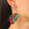 Ballet Dancing Cat Wood Earrings For Women 14K Gold Ear Needle Engraved Animal Zodiac Jewelry