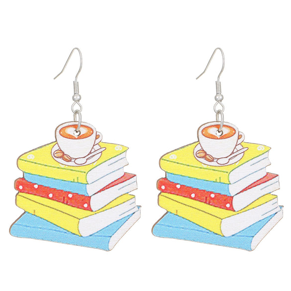 Ballet Dancing Cat Wood Earrings For Women 14K Gold Ear Needle Engraved Animal Zodiac Jewelry
