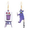 Ballet Dancing Cat Wood Earrings For Women 14K Gold Ear Needle Engraved Animal Zodiac Jewelry