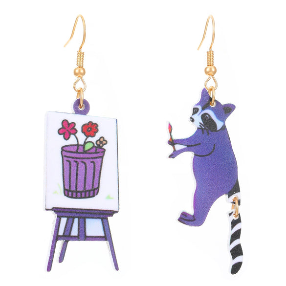 Ballet Dancing Cat Wood Earrings For Women 14K Gold Ear Needle Engraved Animal Zodiac Jewelry