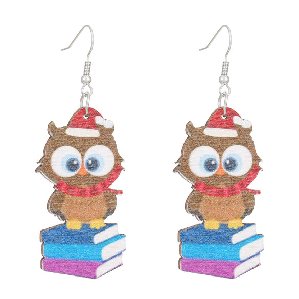 Ballet Dancing Cat Wood Earrings For Women 14K Gold Ear Needle Engraved Animal Zodiac Jewelry