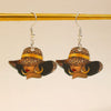 Ballet Dancing Cat Wood Earrings For Women 14K Gold Ear Needle Engraved Animal Zodiac Jewelry