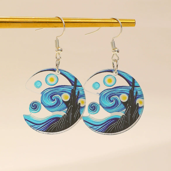 Ballet Dancing Cat Wood Earrings For Women 14K Gold Ear Needle Engraved Animal Zodiac Jewelry