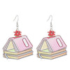 Ballet Dancing Cat Wood Earrings For Women 14K Gold Ear Needle Engraved Animal Zodiac Jewelry