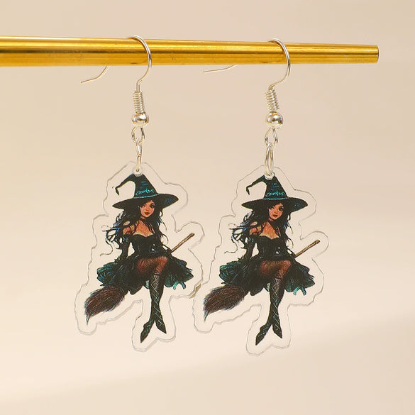 Ballet Dancing Cat Wood Earrings For Women 14K Gold Ear Needle Engraved Animal Zodiac Jewelry