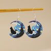 Ballet Dancing Cat Wood Earrings For Women 14K Gold Ear Needle Engraved Animal Zodiac Jewelry