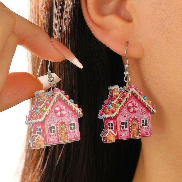 Ballet Dancing Cat Wood Earrings For Women 14K Gold Ear Needle Engraved Animal Zodiac Jewelry