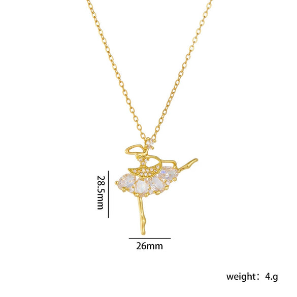 Ballet Girl Necklace Copper Titanium Steel With Cartoon Characters Mixed Gem Inlay Electroplating Ochain For Women Light Luxury Style