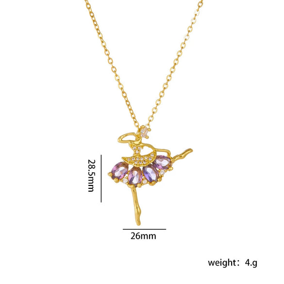 Ballet Girl Necklace Copper Titanium Steel With Cartoon Characters Mixed Gem Inlay Electroplating Ochain For Women Light Luxury Style