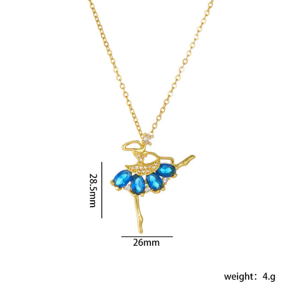 Ballet Girl Necklace Copper Titanium Steel With Cartoon Characters Mixed Gem Inlay Electroplating Ochain For Women Light Luxury Style