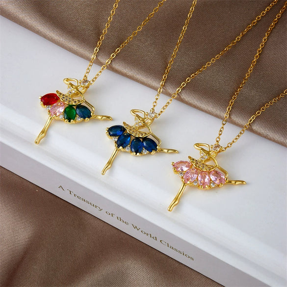 Ballet Girl Necklace Copper Titanium Steel With Cartoon Characters Mixed Gem Inlay Electroplating Ochain For Women Light Luxury Style