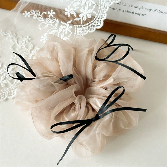 Ballet Style Mesh Ribbon Bow Hair Ring Handmade Fabric High Elasticity Women's Hair Accessories