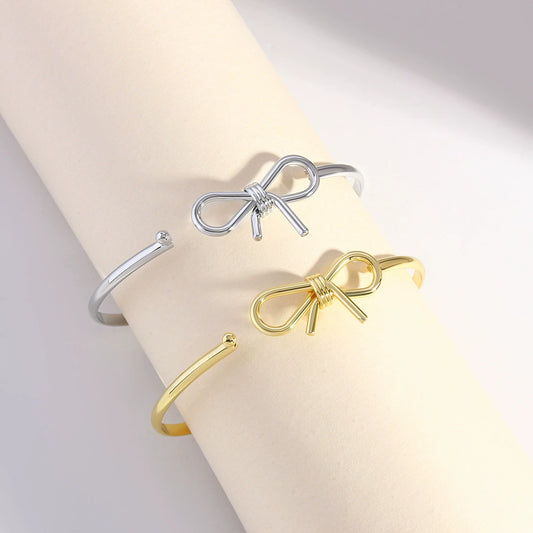 Ballet Style Sweet Simple Copper Real Gold Electroplated Bow Bracelet Jewelry For Women