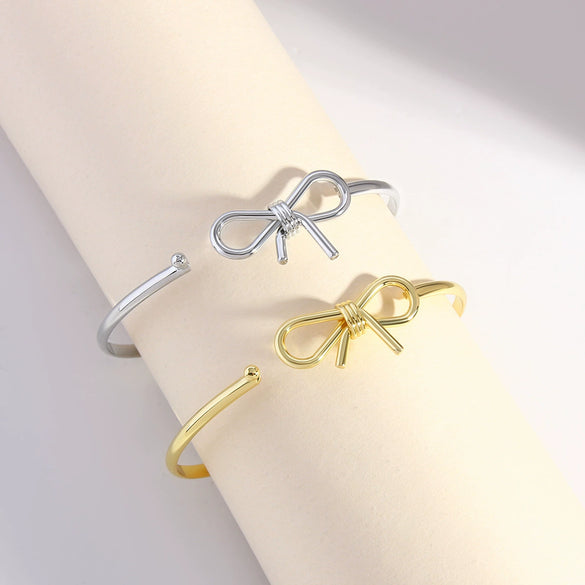 Ballet Style Sweet Simple Copper Real Gold Electroplated Bow Bracelet Jewelry For Women